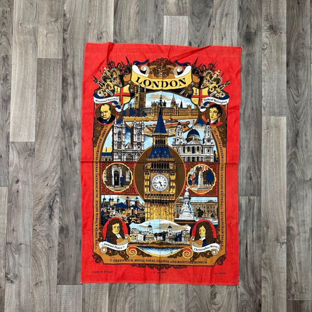 Vintage London Big Ben graphic tapestry tea towel